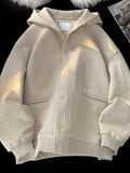 Autumn Japanese Jacket Simple Waffle Basic Solid Color Hooded Cardigan Unisex Loose Cityboy Urban Style Sweatshirt Coat aidase-shop
