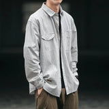 Plus Large Size Men's Stripe Long Sleeve Shirts Autumn Korean Shirt Two Pocket Design Fashion Cargo Shirts Male Dress Shirts aidase-shop