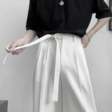 Aidase Harajuku Fashion Men's Pants Casual Wide leg Oversize Pants With Belt Korean Style Streetwear Trousers For Men Soild Color White aidase-shop