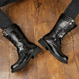 Men Fashion Motorcycle Boots Mid-calf Military Combat Boots Gothic Belt Punk Boots Men Sneakers Shoes Hightop Casual Boots aidase-shop