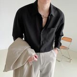 Aidase  2022 Men's Korean Style Loose Long Sleeved High-quality Shirts Fashion Solid Color Lapel Collar Business Shirts Top Clothes aidase-shop