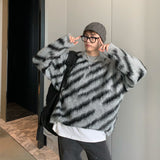 Zebra Sweater Men Autumn Winter Mohair Long Sleeve Round Neck New Korean Fashion Casual Male Tops Contrast aidase-shop