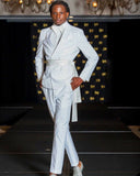 White Men Suit 2 Pieces Business With Belt Blazer Pants High Fashion Slim Fit Wedding Groom Work Wear Causal Tailored aidase-shop