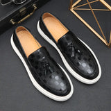 New Black Men's Vulcanize Shoes Brown Slip-On Sneakers Tassels Handmade Men Shoes Free Shipping Size 38-45 aidase-shop