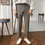 Fashion Solid Men's Nine Points Suit Pants Slim Casual Man Straight Pencil Pants All-Match Men Trousers Spring New aidase-shop