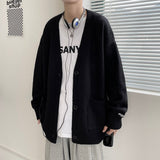 Aidase  Cardigan Men College Knitwear Basic Autumn Loose Trendy Handsome All-match Leisure Plus Size Pockets Simple Pure Color Harajuku aidase-shop