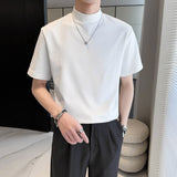 Summer Cotton Short-sleeved T-shirt Men Slim Fashion Stand-up Collar T Shirt Men Korean 7 Colors Casual Tshirt Mens Top M-3XL aidase-shop