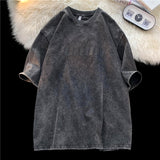Letter Graphic Acid Washed Women T-shirts Vintage Loose Short Sleeve Female 5XL Tshirt Korean Basic Unisex Clothing aidase-shop