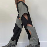 Y2k Techwear Casual Pants Men Hollow Out Baggy Patchwear Trousers Male Streetwear Low Rise Sweatpants Korean Hip Hop aidase-shop