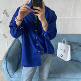 Long shirt New Solid Loose Boyfriend Blouse Korean Shirt Men Gray White Black Turn Down Collar Casual Oversized Shirt Handsome aidase-shop
