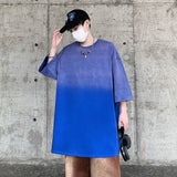 Streetwear Summer Cotton Gradient Men's Short Sleeve Tshirts Hip Hop Batik Acid Washed T-shirt Unisex Tees Clothes aidase-shop