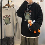 Zongke Black Knitted Sweater Men Winter Mens Clothes Pullover Mens Sweaters Harajuku Sweater Little Monster Print 2021 M-3XL aidase-shop