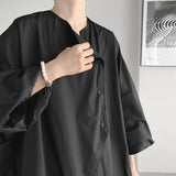 Summer New Shirt Short Sleeve T-shirt for Man Fashion Side Slit Bell Sleeves Tops Loose Vintage Button Shirts Tees aidase-shop