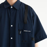 Urban Spliced Short Sleeve Shirt Men's Hip Hop Cityboy Loose Button Up Blouse 2023 Japan Style Top Versatile Casual Cargo Shirt aidase-shop