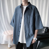 Oversize Solid Color Men Shirt Short Sleeve Pockets Summer Blouses Classic Tops Fashion Korean Clothing Male Cardigan aidase-shop