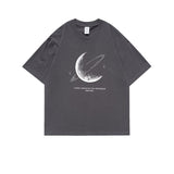Simple Stroke Moon Graphic Men Tshirt Oversize Letter Print Short Sleeve T-shirt Cotton Male Streetwear Unisex Basic Tops aidase-shop