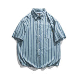 Summer Japanese Thin Striped Short Sleeved Shirt Men's Fashion Brand 2023 Loose Casual Couple Student All-match Vintage Shirt aidase-shop
