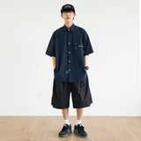 Urban Spliced Short Sleeve Shirt Men's Hip Hop Cityboy Loose Button Up Blouse 2023 Japan Style Top Versatile Casual Cargo Shirt aidase-shop
