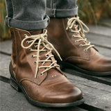 Men Knight Boots Autumn Exquisite Zip Ankle Handmade Round Toe Low Heel Males Shoes Fashion Leather Concise Leisure Design Boots aidase-shop