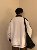 Autumn Lapel Long-sleeved Sweatshirt Men Loose American Retro Preppy Half Zip Top Goth Letter Black White Contrast Top aidase-shop
