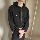 Vintage New Fashion Men's Zipper Hoodies Made Old Elastic Waist Outwear Top Male High Street Safari Style Outwear aidase-shop