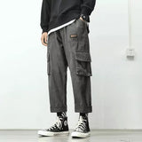 Aidase Autumn Overalls Pants for Men Military Straight Loose Multi-pocket Japanese Sweatpants 2020 Nine-point Casual Fashion Streetwear aidase-shop