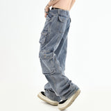 Vintage Cargo Jeans Men Denim Trousers Male Distressed Vintage Pants Streetwear Hip Hop Pocket Safari Style Casual aidase-shop