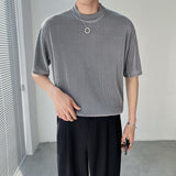 Summer Pleated T-shirt Men's Fashion Solid Color Casual Tshirt Men Streetwear Korean Loose Short-sleeved T Shirt Mens M-2XL aidase-shop