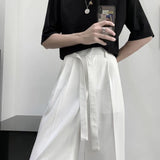 Aidase Harajuku Fashion Men's Pants Casual Wide leg Oversize Pants With Belt Korean Style Streetwear Trousers For Men Soild Color White aidase-shop