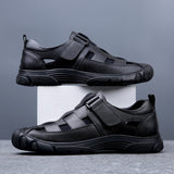 Fashion Mens Genuine Leather Sandals Summer Flat Soft Cow Leather Male Footwear Thick Sole Brand Black Casual Shoes A4636 aidase-shop