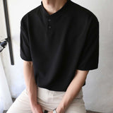 Summer Short Sleeve T-shirt Men Slim Fit Fashion Casual T Shirt Men Korean Solid Color Standing Neck Tshirt Mens Top M-2XL aidase-shop