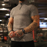 Spring Summer Slim Short Sleeve Polo Shirt Men Clothes Sports Fitness Casual Solid Color Zipper Lapel Tops Men's Streetwear aidase-shop