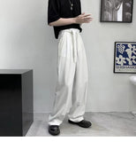 Aidase Harajuku Fashion Men's Pants Casual Wide leg Oversize Pants With Belt Korean Style Streetwear Trousers For Men Soild Color White aidase-shop