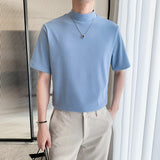 Summer Cotton Short-sleeved T-shirt Men Slim Fashion Stand-up Collar T Shirt Men Korean 7 Colors Casual Tshirt Mens Top M-3XL aidase-shop