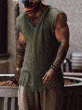 Aidase Vintage Solid Color Cotton Tops Men Casual Sleeveless V-Neck Loose Tank Tops  Summer Mens Clothing Fashion Vest Streetwear aidase-shop