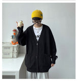Aidase  Cardigan Men College Knitwear Basic Autumn Loose Trendy Handsome All-match Leisure Plus Size Pockets Simple Pure Color Harajuku aidase-shop