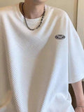 Twill Waffle Short-sleeved T-shirt Men's Summer Hip Hop Oversize Youth Casual Summer Couple Kpop Trend Oversized Shirt aidase-shop