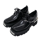 Men's Genuine Leather Thick Sole Chain Streetwear Punk Gothic Vintage Casual Oxford Shoes Man Japan Korean Fashion Cowhide Shoes aidase-shop