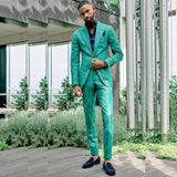 Green Men' s Suit 2 Pieces Blazer Pants Single Breasted Plaid Stripe Slim Fit Formal Tuxedo Business Work Wedding Groom Tailored aidase-shop