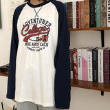 American Retro Shirt Patchwork Contrast Color Long-sleeved T-shirt Unisex Preppy Hong Kong Style Versatile Loose Top aidase-shop