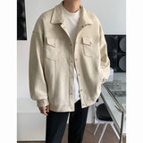 Autumn Black Green Beige Suede Jacket Men Fashion Casual Pocket Tooling Jacket Men Korean Loose Bomber Jacket Mens Short Coat aidase-shop