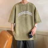 Summer New Casual Letter Printing T-shirt Mens Suede Loose Fitting Tops Japanese Style Trend Y2k Male Tees Short Sleeve aidase-shop