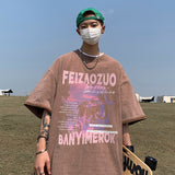 American Letter Hip Hop Printing Men T-shirt Short Sleeve Loose Oversized Trend Casual Tops Tshirt Male Streetwear Cotton Tees aidase-shop