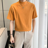 Summer Cotton Short-sleeved T-shirt Men Slim Fashion Stand-up Collar T Shirt Men Korean 7 Colors Casual Tshirt Mens Top M-3XL aidase-shop