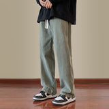 Vintage Drawstring Men Jeans High Street Fashion Design Straight Denim Pants Hip Hop Male Casual Trousers aidase-shop