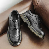 100% Genuine Leather Shoes Men Footwear Man Brogues Autumn Early Winter Cow Leather Mens Casual Shoes Flat Black Yellow KA4812 aidase-shop