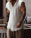 Aidase Vintage Solid Color Cotton Tops Men Casual Sleeveless V-Neck Loose Tank Tops  Summer Mens Clothing Fashion Vest Streetwear aidase-shop