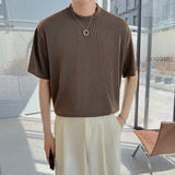 Summer Pleated T-shirt Men's Fashion Solid Color Casual Tshirt Men Streetwear Korean Loose Short-sleeved T Shirt Mens M-2XL aidase-shop