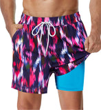Mens Swimming Trunks with Compression Liner Stretch Mens Swimwear 2 in 1 Quick Dry Running Gym Swim Shorts for Men aidase-shop