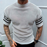 Fashion Patchwork Short Sleeve Men's Knit Tops Spring Summer Casual Crew Neck Pullover Tee Men Clothing T Shirt Streetwear aidase-shop